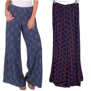 ESCAPADA Living navy & Red Geometric Wide Leg Palazzo Pants Size Small
